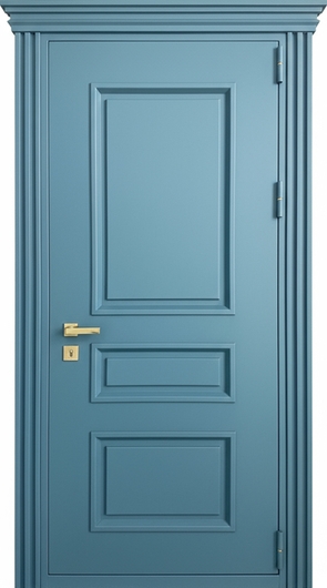 Металлобагетная входная дверь с карнизом и порошковым окрашиванием RAL 5009